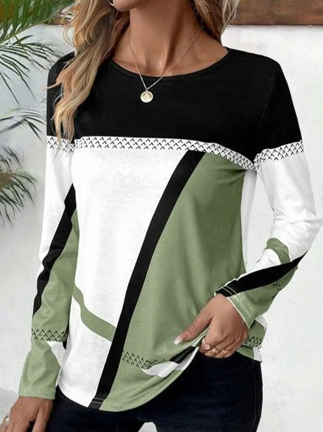 Lässig Abstrakt Rundhals Langarm T-Shirt
