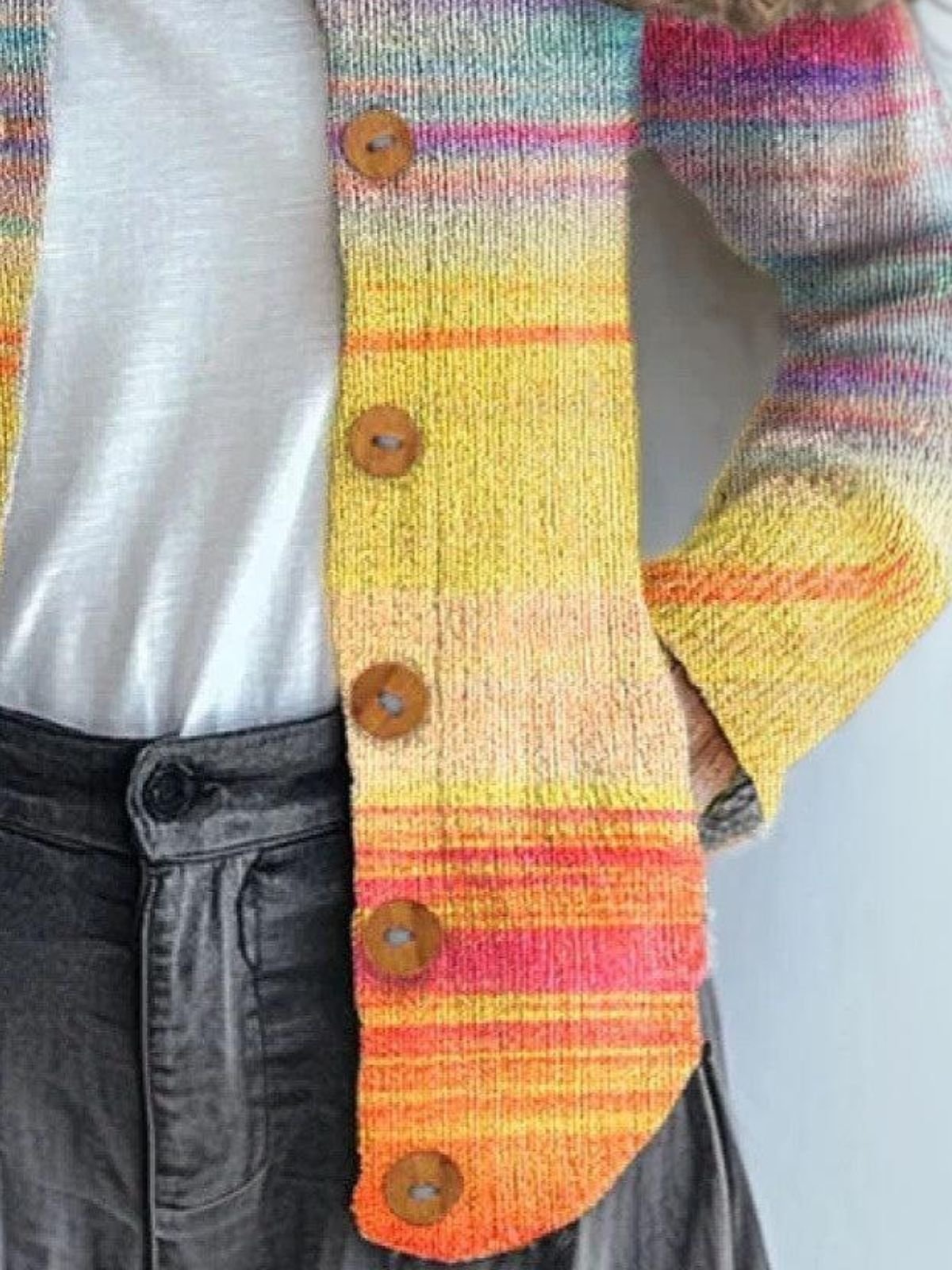 Damen Gestrickt Farbverlauf Langarm Bequem Retro Strickjacke