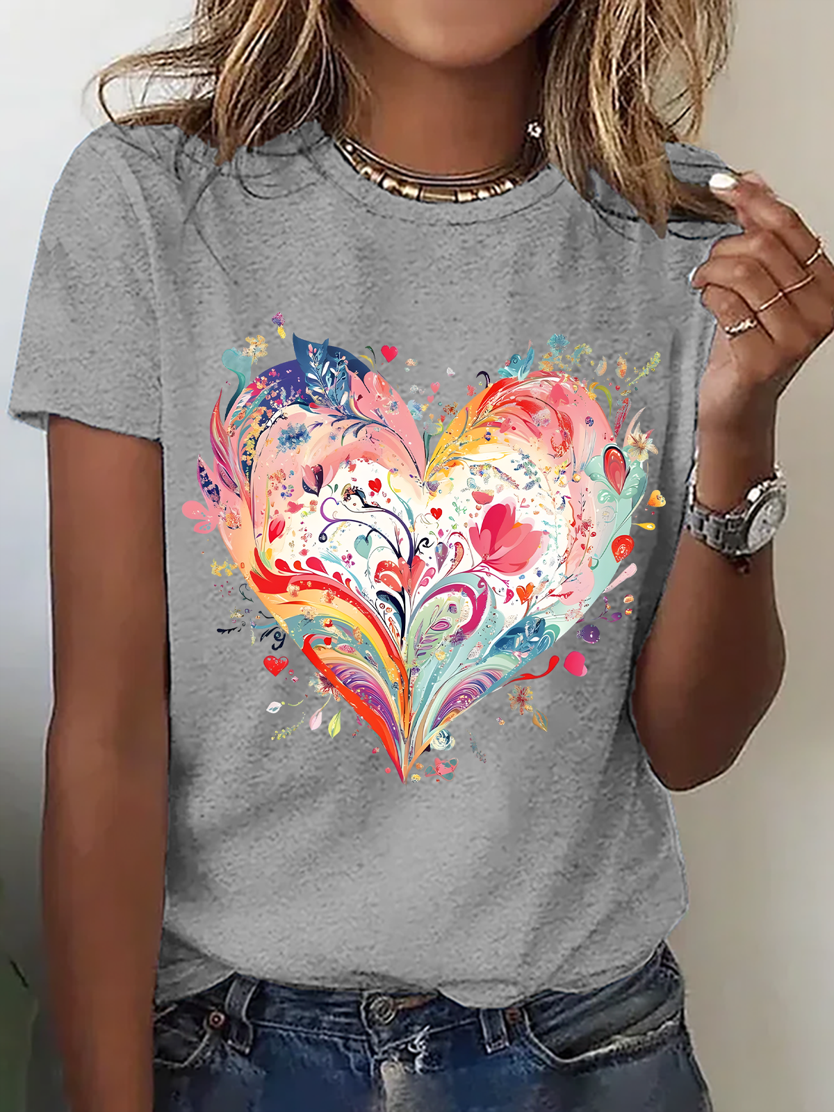 Lässig Herz/Herz Rundhals Kurzarm T-Shirt