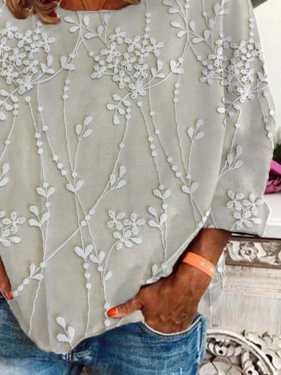 Lässig Geblümt Rundhals Langarm T-Shirt