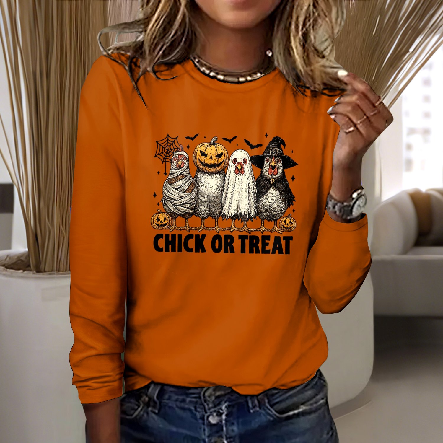 Retro Tier Rundhals Langarm T-Shirt