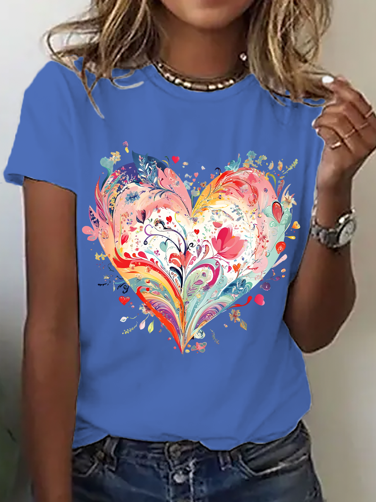 Lässig Herz/Herz Rundhals Kurzarm T-Shirt