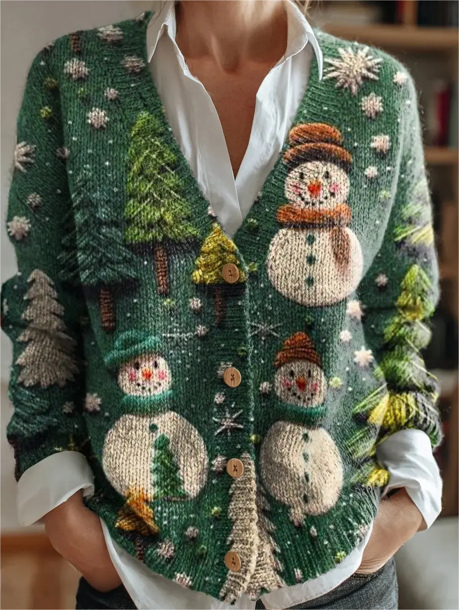 Damen Weihnachten Langarm Bequem Retro Strickjacke