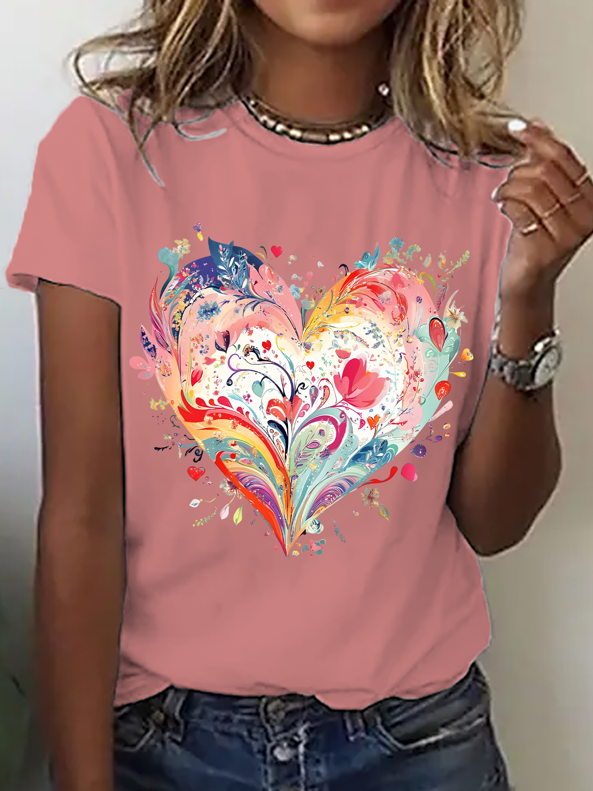 Lässig Herz/Herz Rundhals Kurzarm T-Shirt