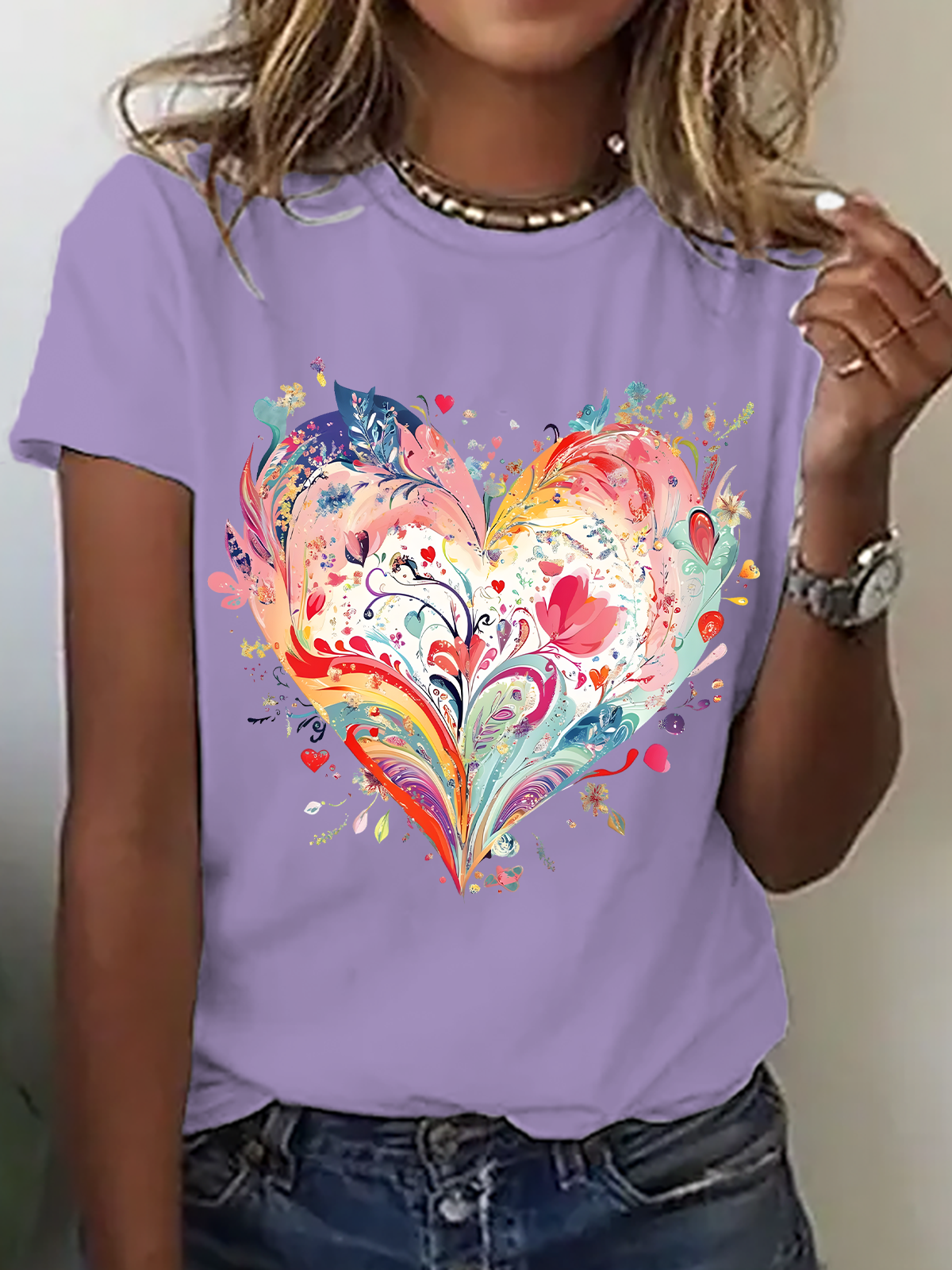 Lässig Herz/Herz Rundhals Kurzarm T-Shirt