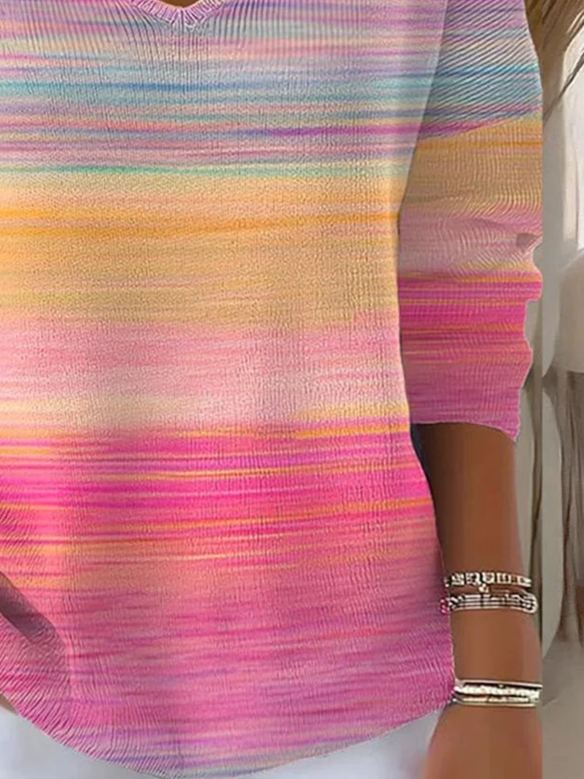 Damen Baumwolle Farbverlauf Langarm Bequem Lässig Pullover