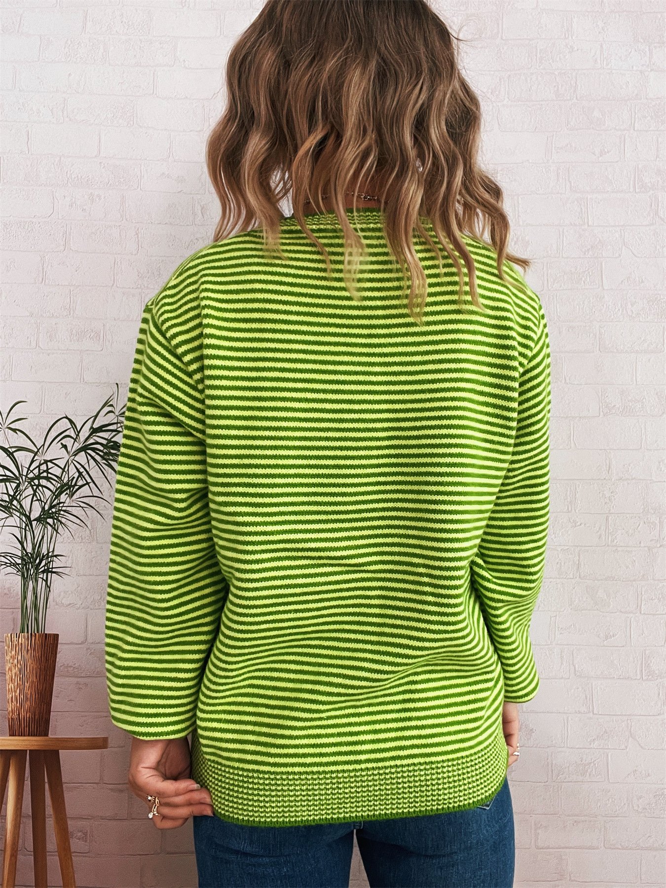 Damen Baumwolle Gestreift Langarm Bequem Lässig Strickjacke