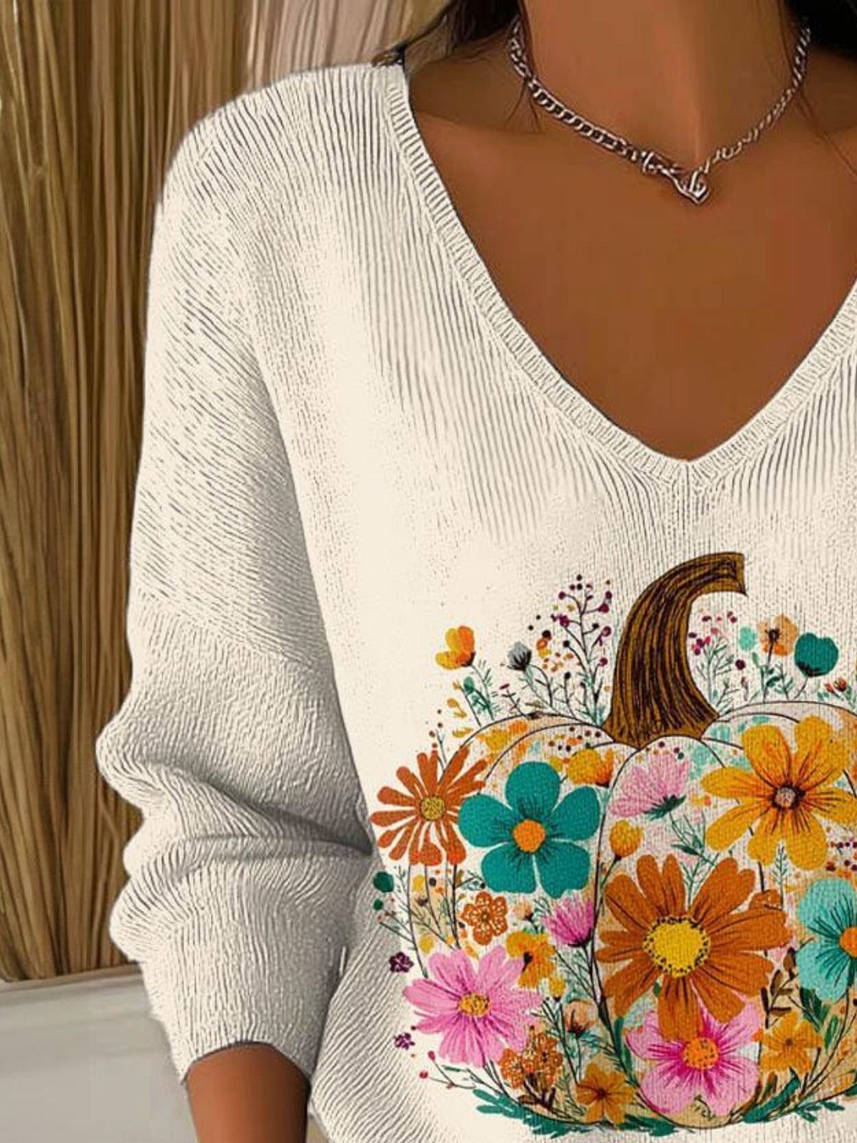Damen Baumwolle Geblümt Langarm Bequem Lässig Pullover