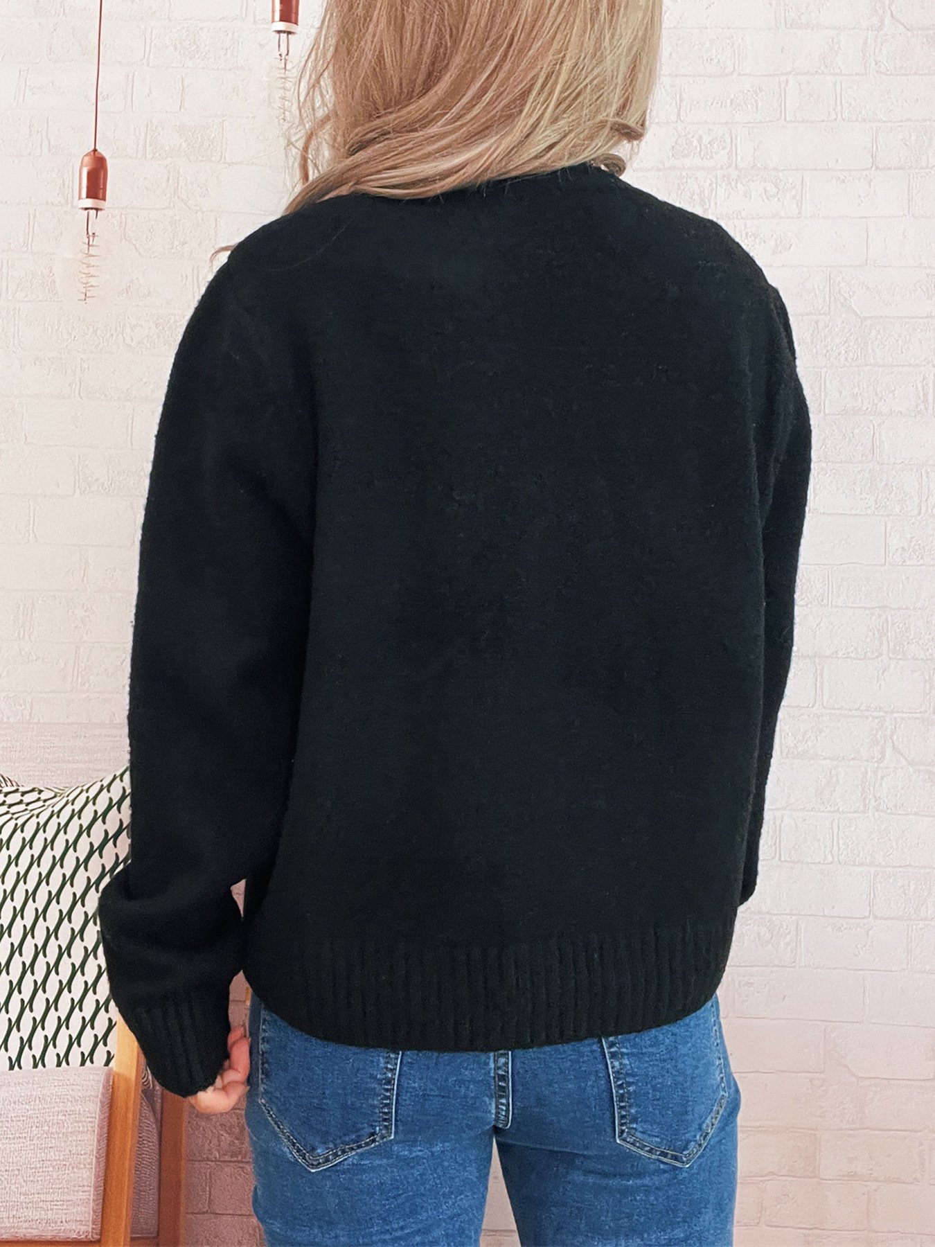 Damen Baumwolle Unifarben Langarm Bequem Lässig Strickjacke