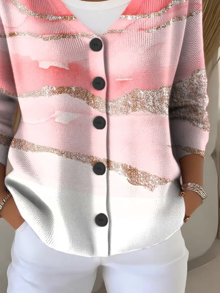 Damen Abstrakt Langarm Bequem Lässig Print Strickjacke