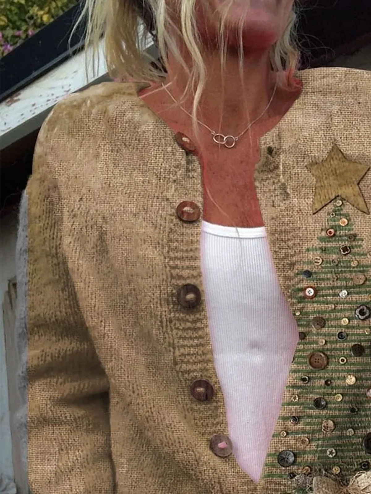 Damen Wolle/Stricken Geblümt Langarm Bequem Lässig Strickjacke