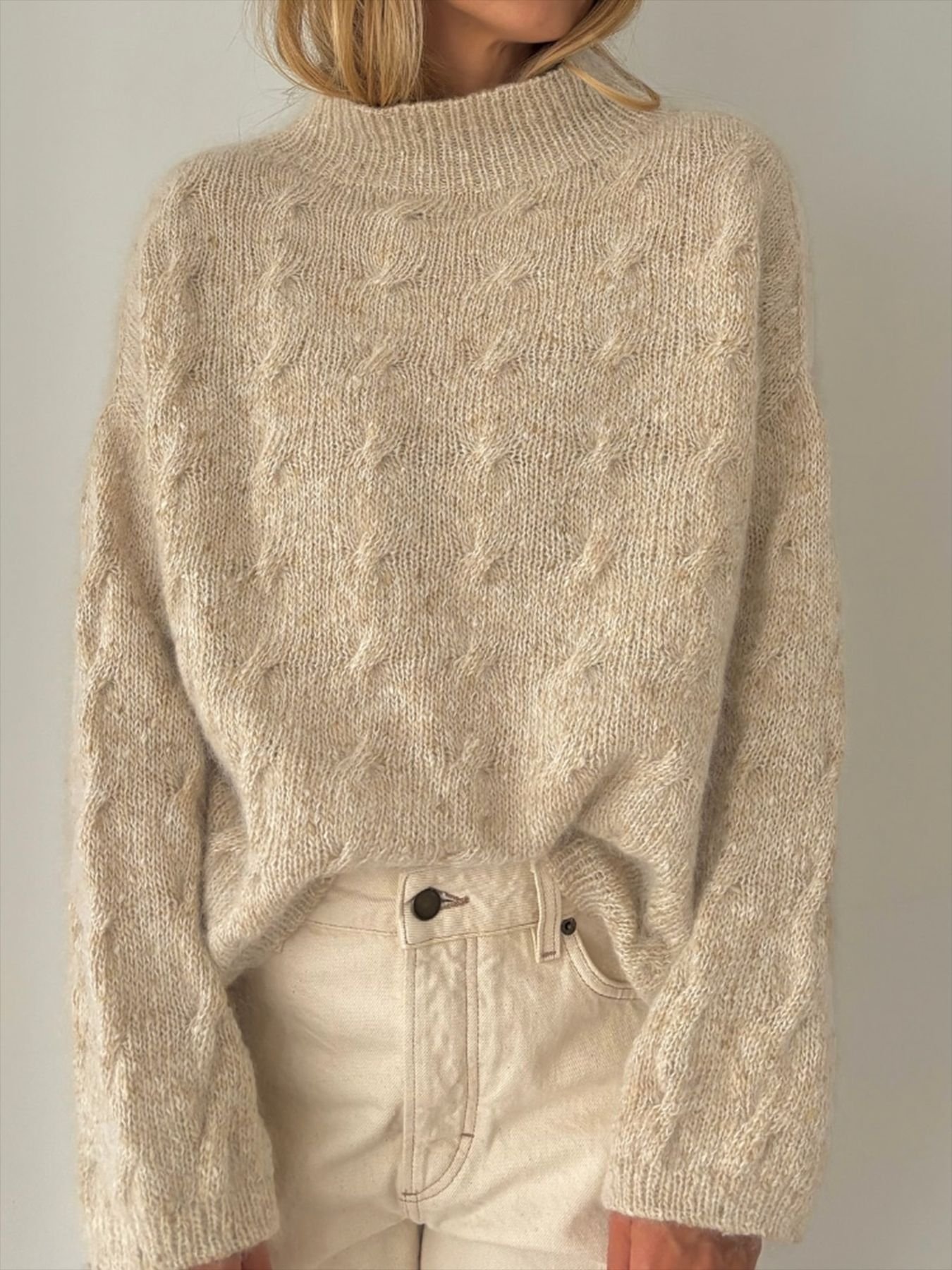 Damen Baumwolle Unifarben Langarm Bequem Lässig Pullover