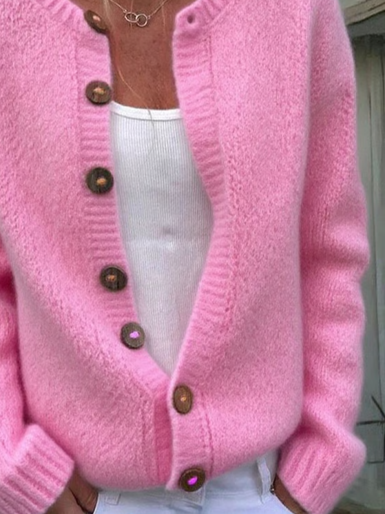 Damen Unifarben Langarm Bequem Lässig Print Strickjacke