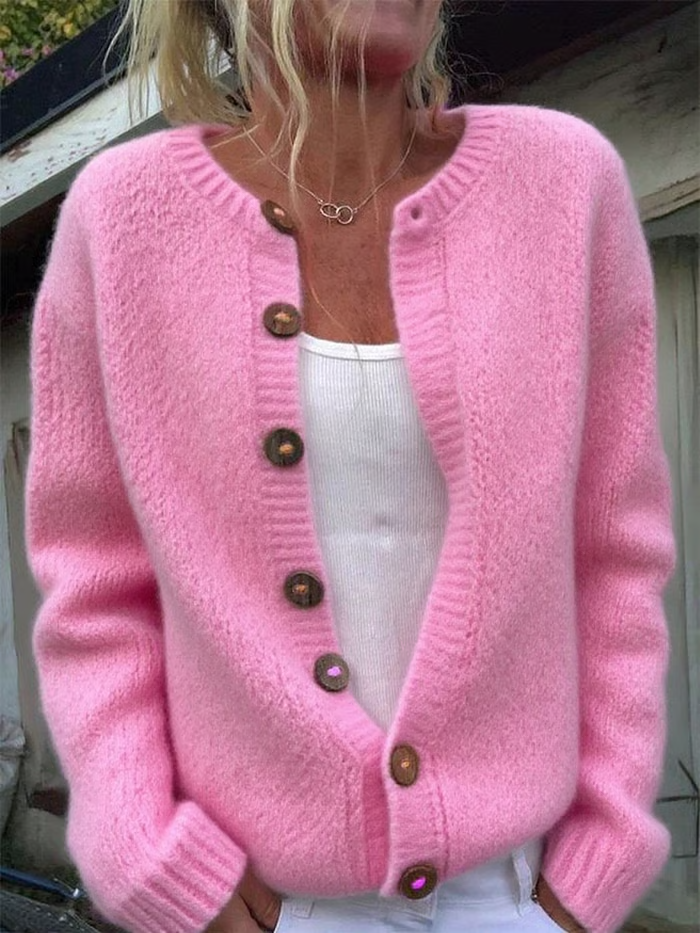 Damen Unifarben Langarm Bequem Lässig Print Strickjacke