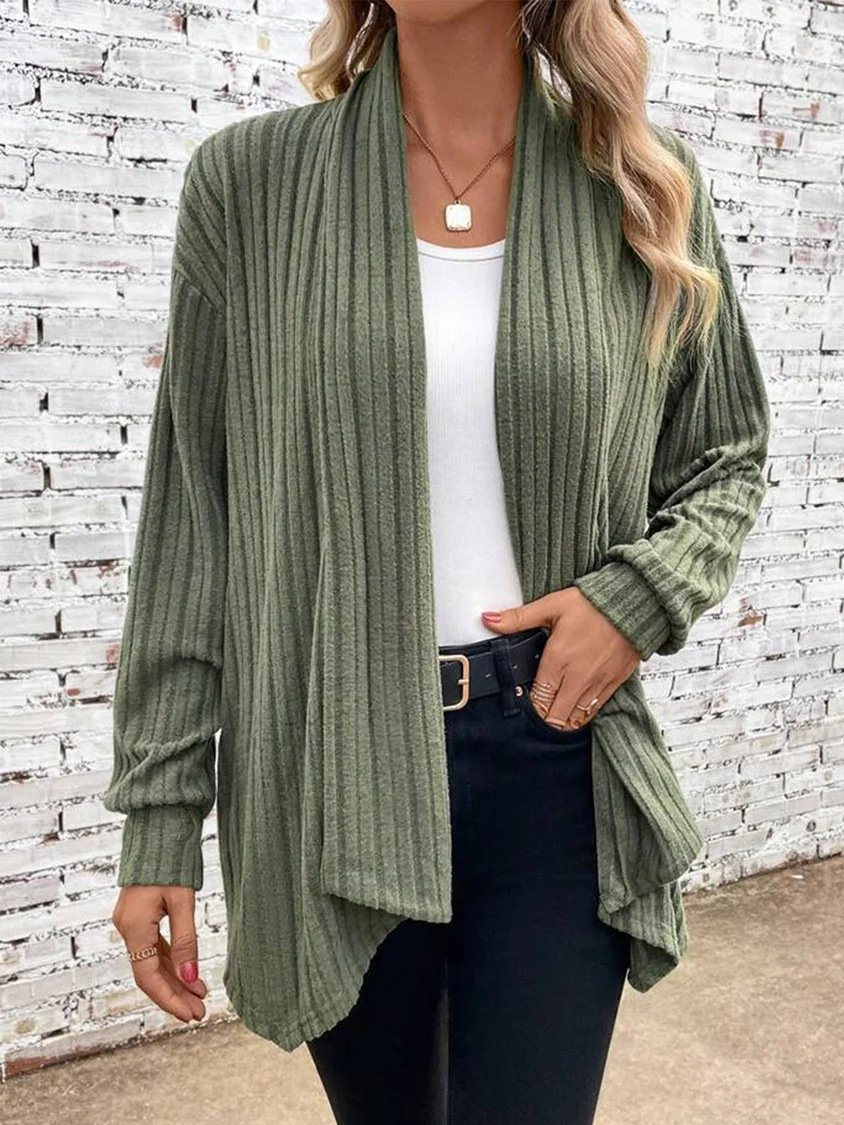 Damen Baumwolle Unifarben Langarm Bequem Lässig Strickjacke