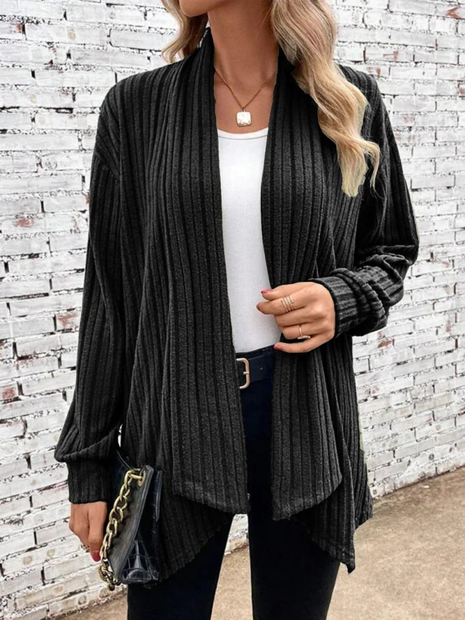 Damen Baumwolle Unifarben Langarm Bequem Lässig Strickjacke
