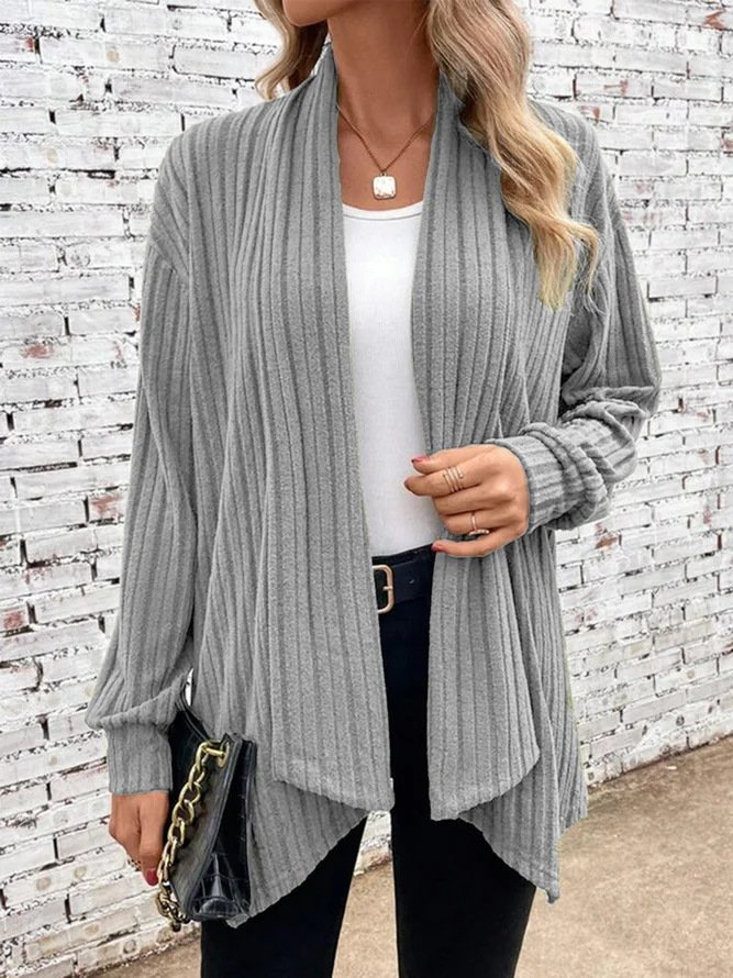 Damen Baumwolle Unifarben Langarm Bequem Lässig Strickjacke