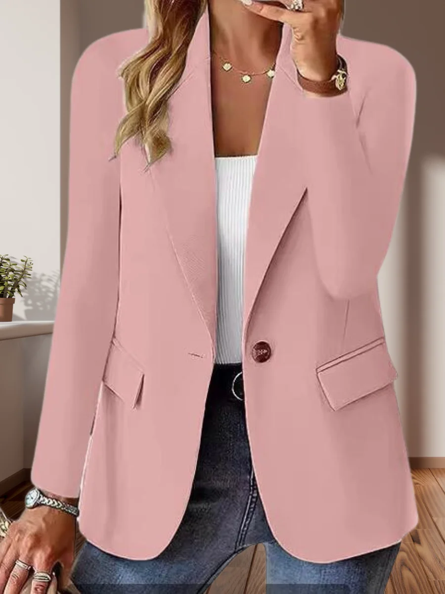 Damen Unifarben Frühling/Herbst Oberbekleidung Retro Nahtverarbeitung Langarm Regelmäßig Blazer