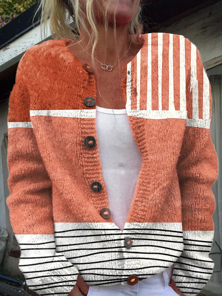 Damen Abstrakt Langarm Bequem Lässig Print Strickjacke