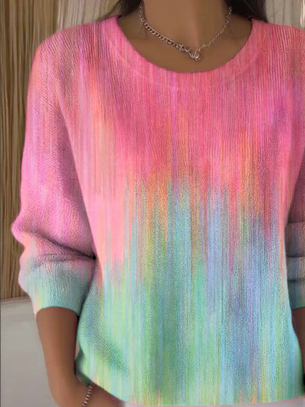 Damen Baumwolle Gestreift Langarm Bequem Retro Pullover