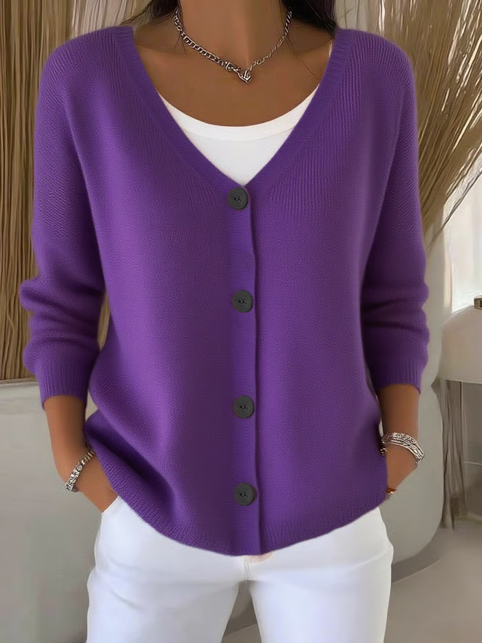 Damen Unifarben Langarm Bequem Lässig Strickjacke
