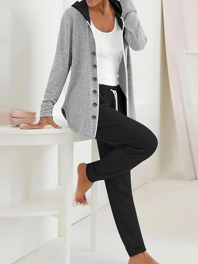 Damen Unifarben Print Zweiteiliges Set Täglich Langarm Lässig Frühling/Herbst Mantel mit Hosen Matching Set