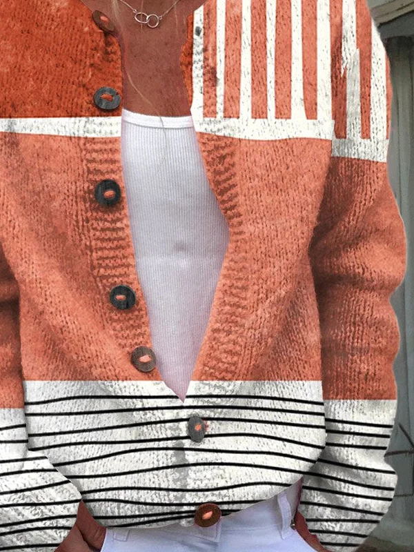 Damen Abstrakt Langarm Bequem Lässig Print Strickjacke
