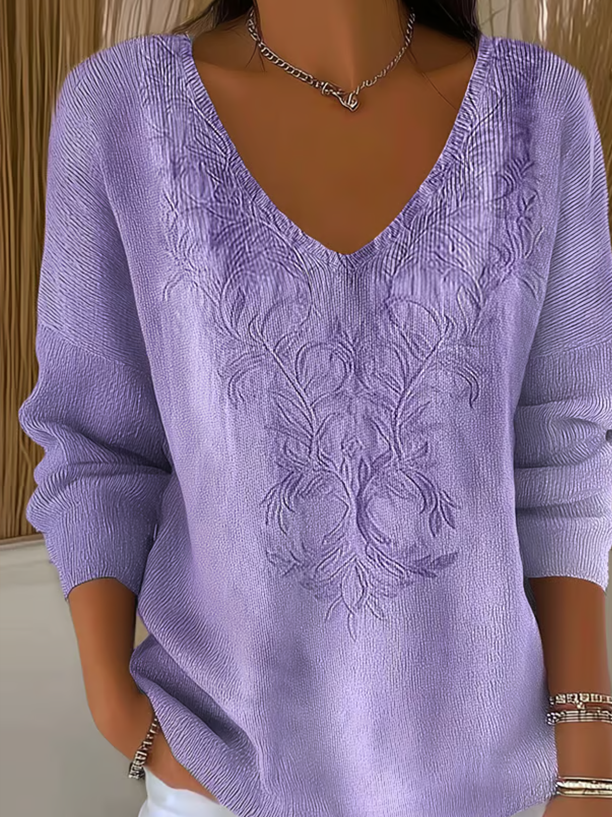 Damen Baumwolle Geometrisch Langarm Bequem Lässig Pullover