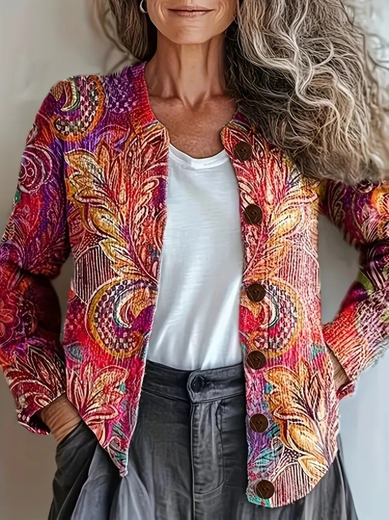 Damen Gestrickt Ethnisch Langarm Bequem Retro Strickjacke