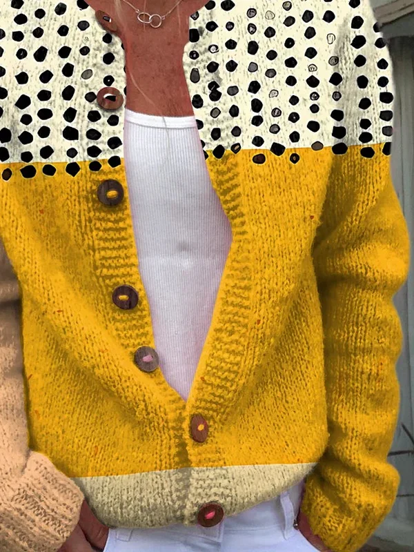 Damen Abstrakt Langarm Bequem Lässig Print Strickjacke