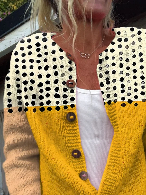 Damen Abstrakt Langarm Bequem Lässig Print Strickjacke