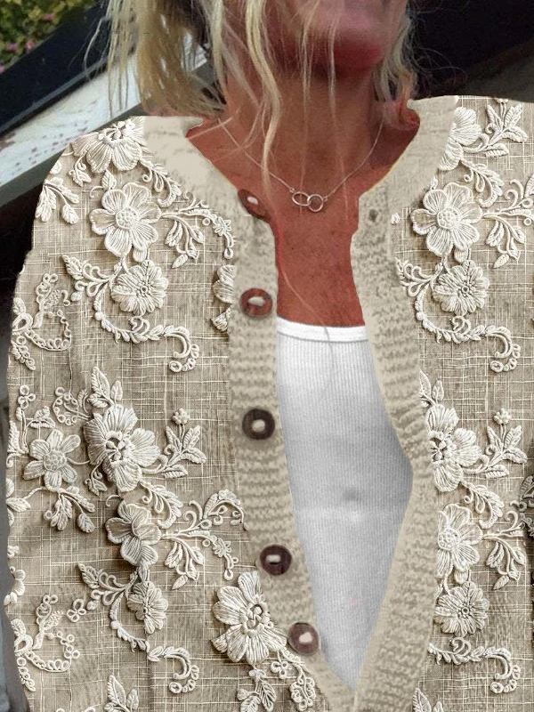 Damen Geblümt Langarm Bequem Lässig Print Strickjacke