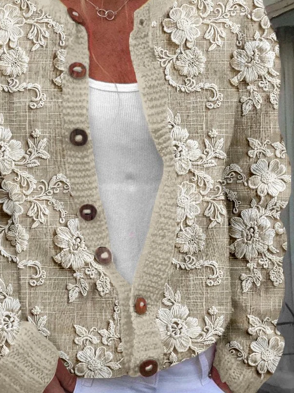 Damen Geblümt Langarm Bequem Lässig Print Strickjacke