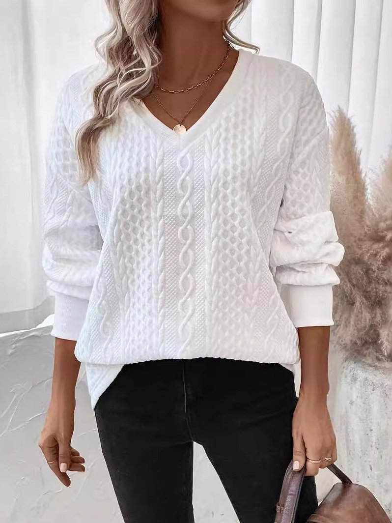Retro V-Ausschnitt Geometrisch Sweatshirt Jacquard