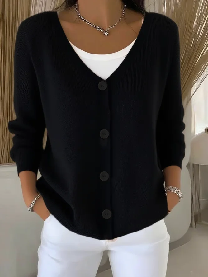Damen Unifarben Langarm Bequem Lässig Strickjacke