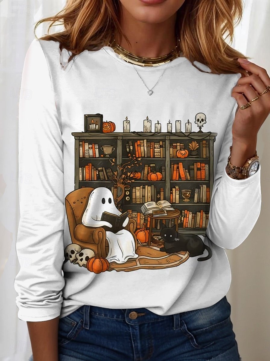 Retro Halloween Rundhals Langarm T-Shirt