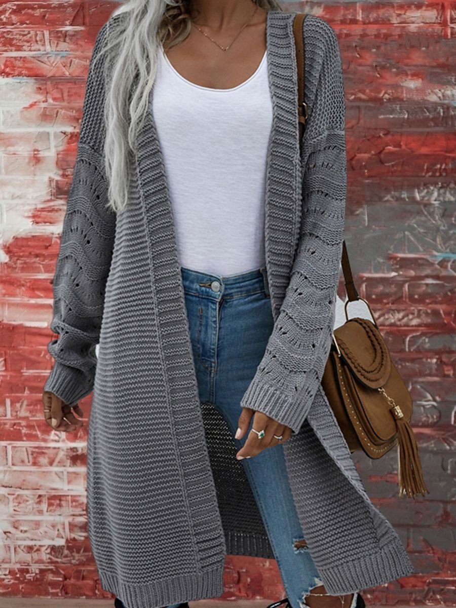 Damen Baumwolle Unifarben Langarm Bequem Lässig Strickjacke