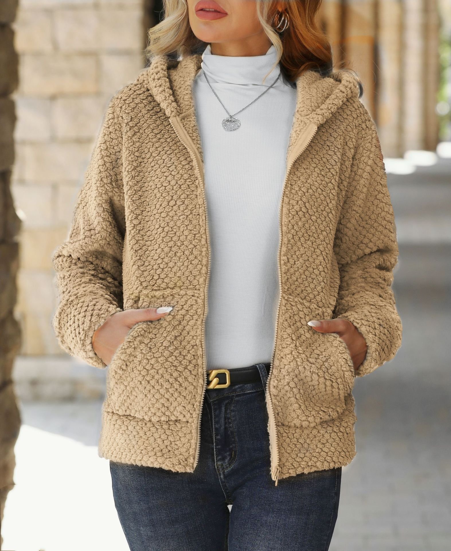 Damen Frühling/Herbst Oberbekleidung Lässig Unifarben Langarm Kapuze Jacke