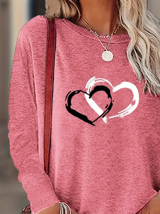 Lässig Herz/Herz Rundhals Langarm T-Shirt