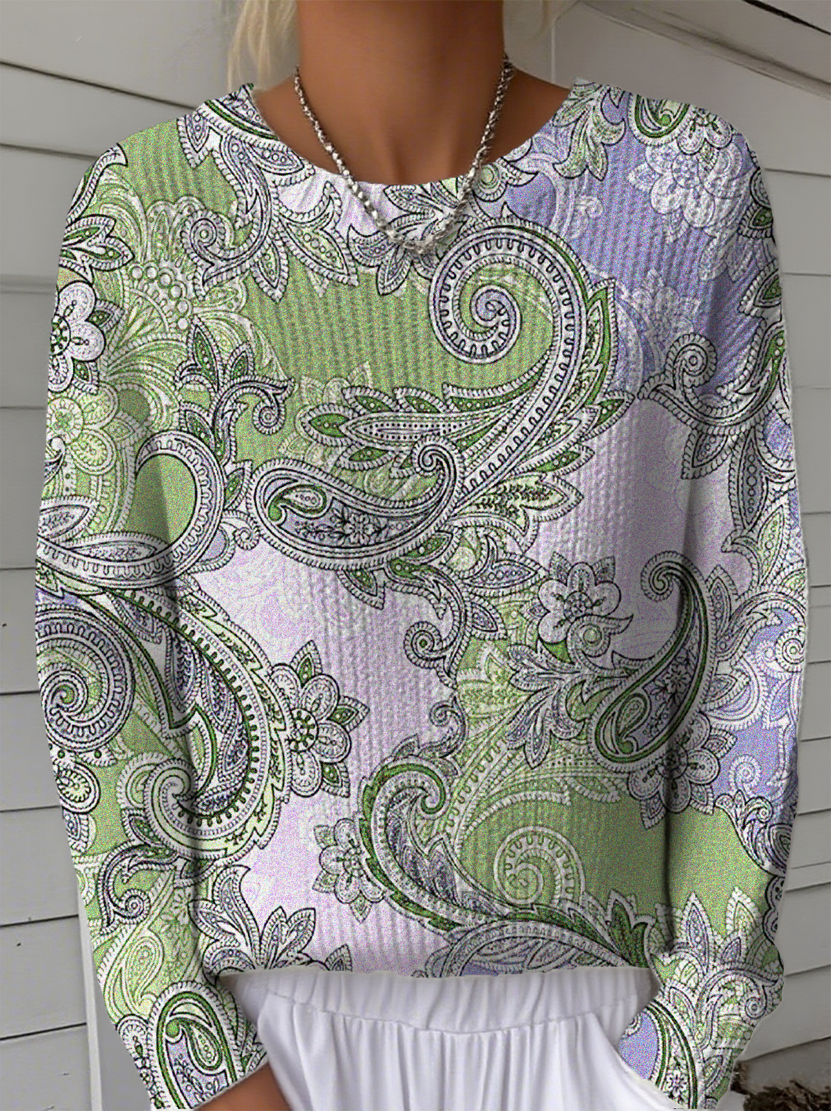 Damen Paisley Langarm Bequem Retro Pullover