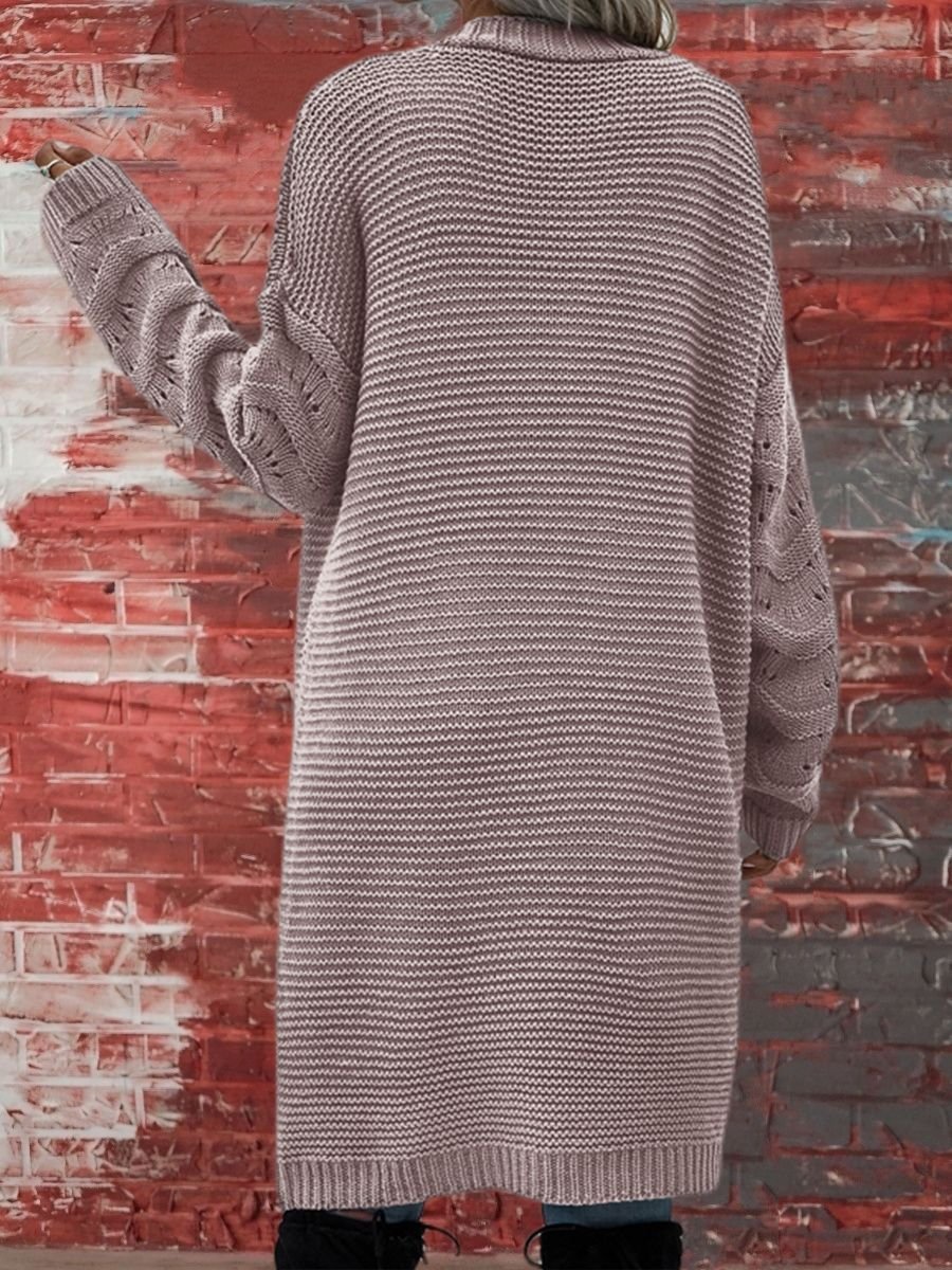 Damen Baumwolle Unifarben Langarm Bequem Lässig Strickjacke