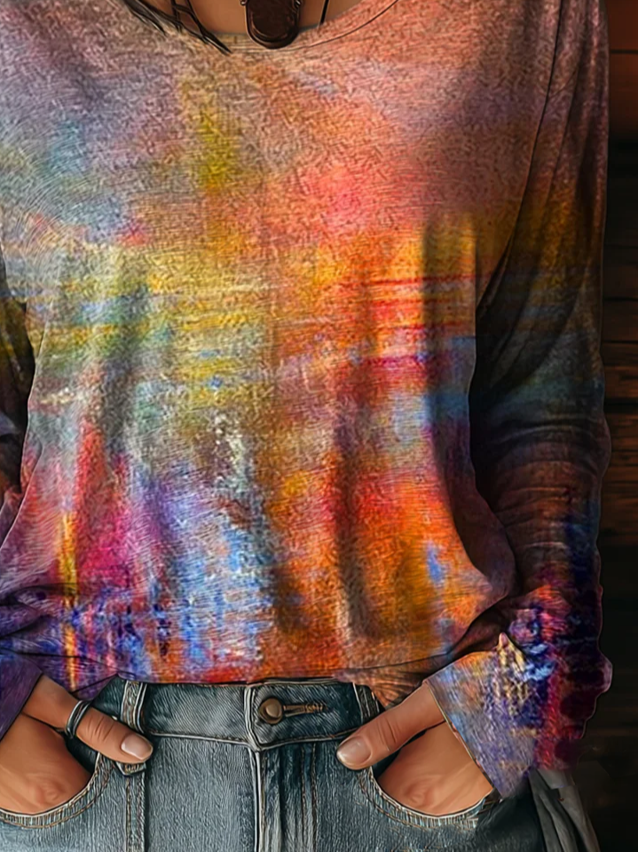 Lässig Abstrakt Rundhals Langarm T-Shirt