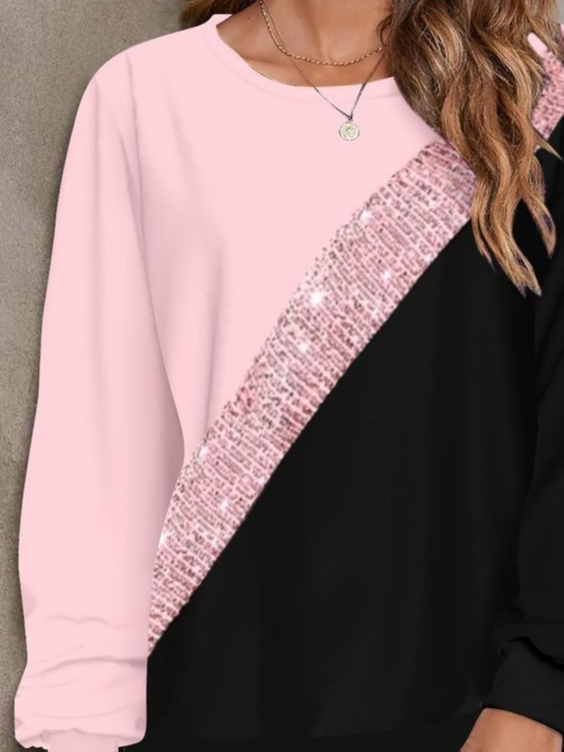 Lässig Rundhals Multifarben Block Sweatshirt Print