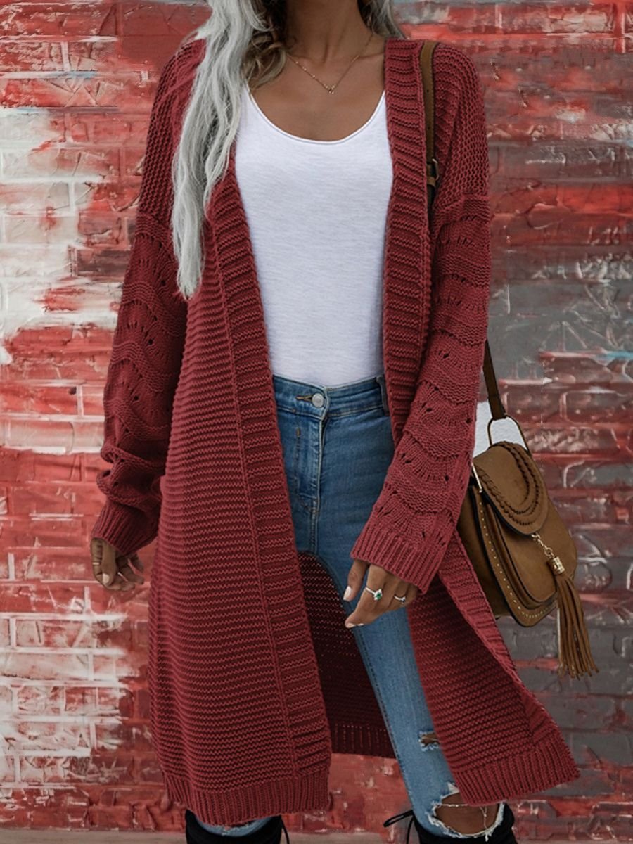 Damen Baumwolle Unifarben Langarm Bequem Lässig Strickjacke