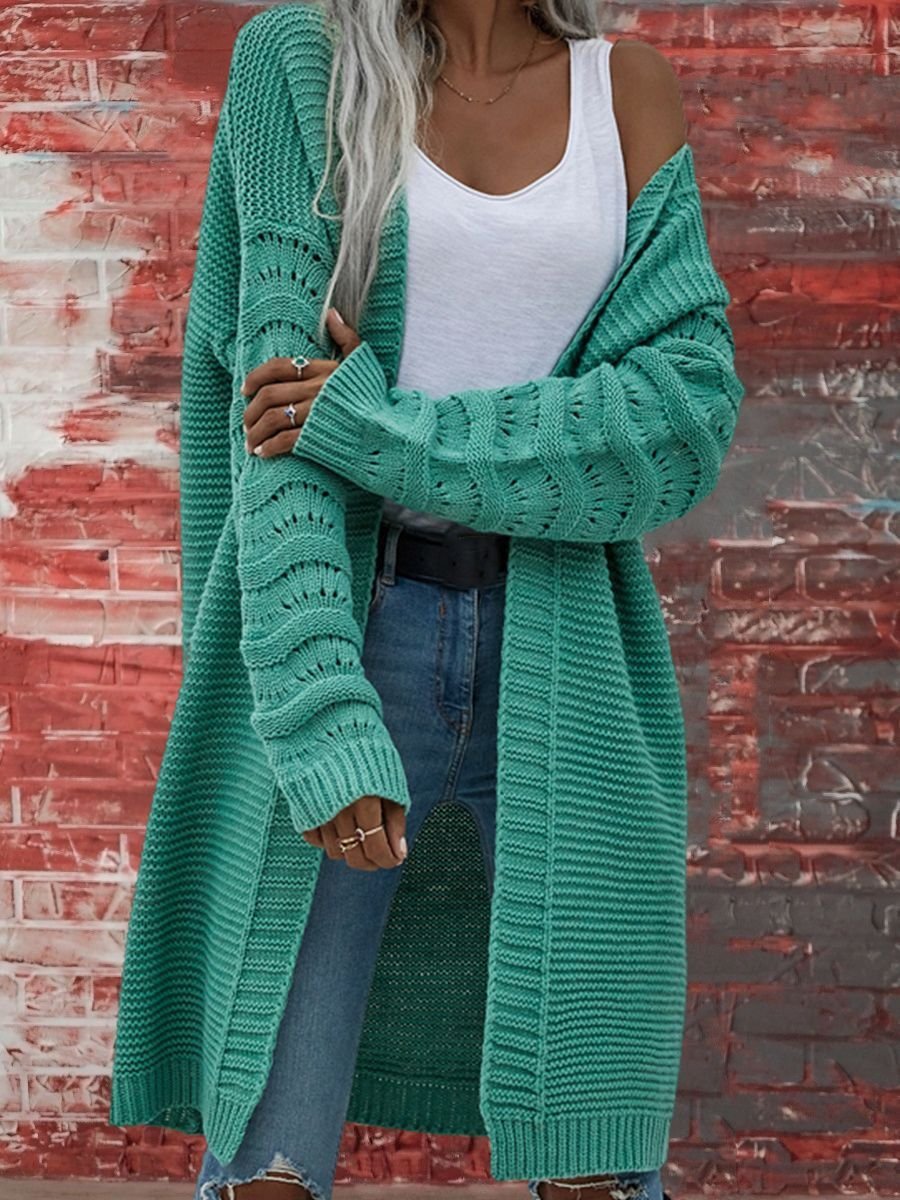 Damen Baumwolle Unifarben Langarm Bequem Lässig Strickjacke