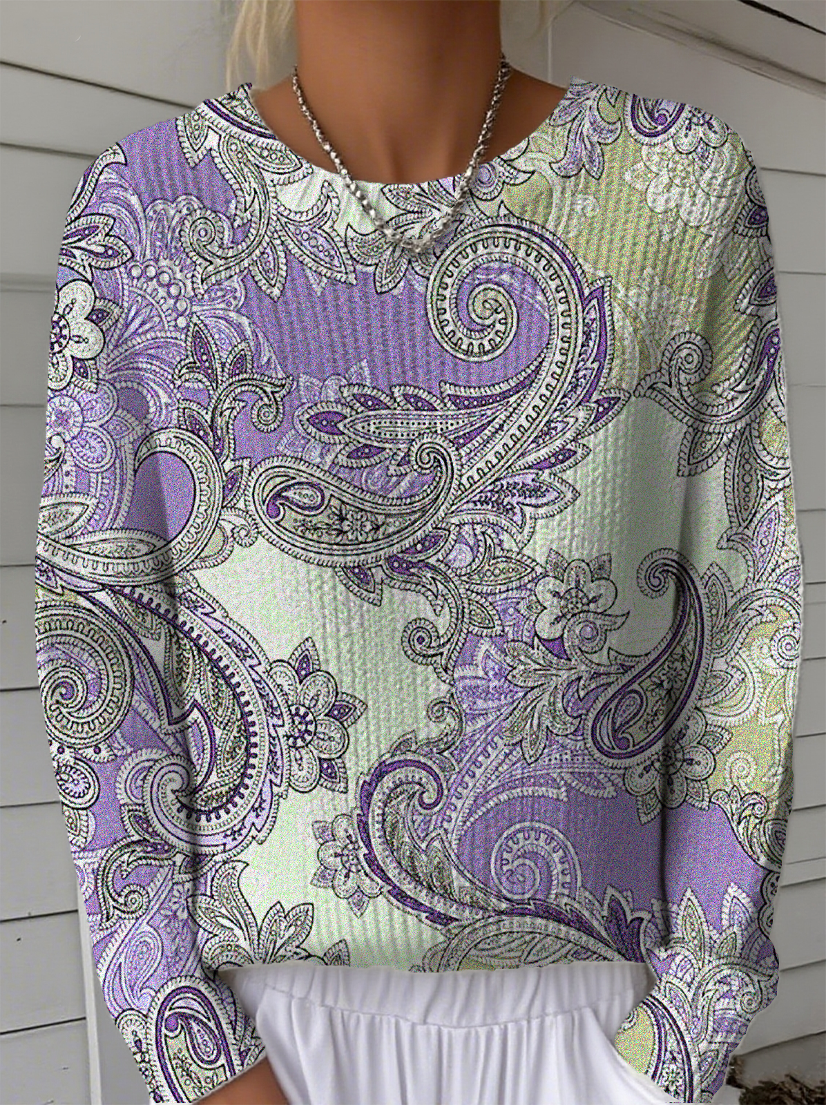 Damen Paisley Langarm Bequem Retro Pullover
