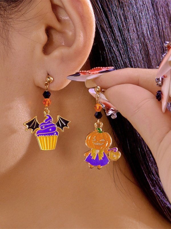 Legierung Galvanisieren Halloween Schmuck Kartoon die Fledermaus Geist Kürbis Ohrringe Halloween Kätzchen Schädel Spinne Hexe Ohrringe