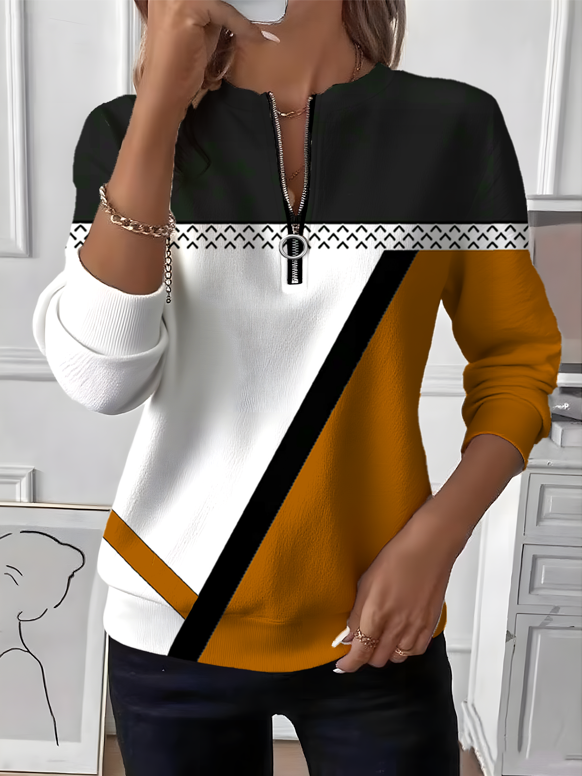 Retro Rundhals Geometrisch Sweatshirt