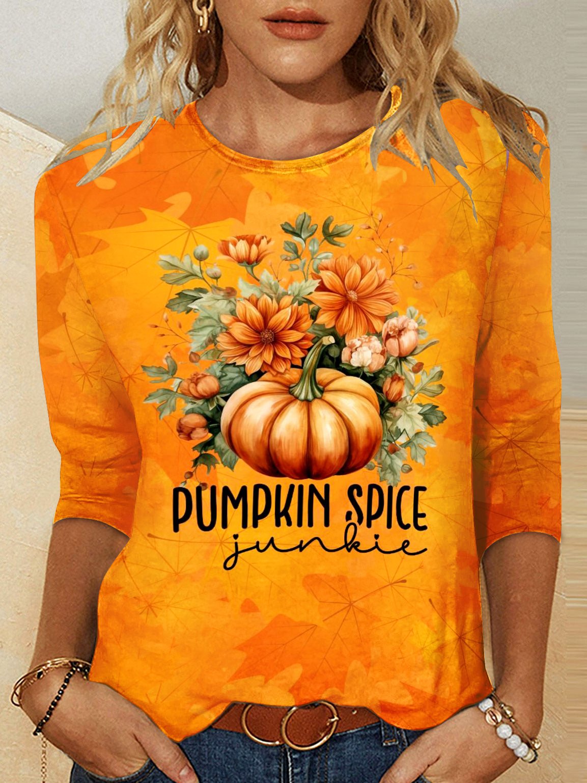 Retro Pflanzen Rundhals Langarm T-Shirt
