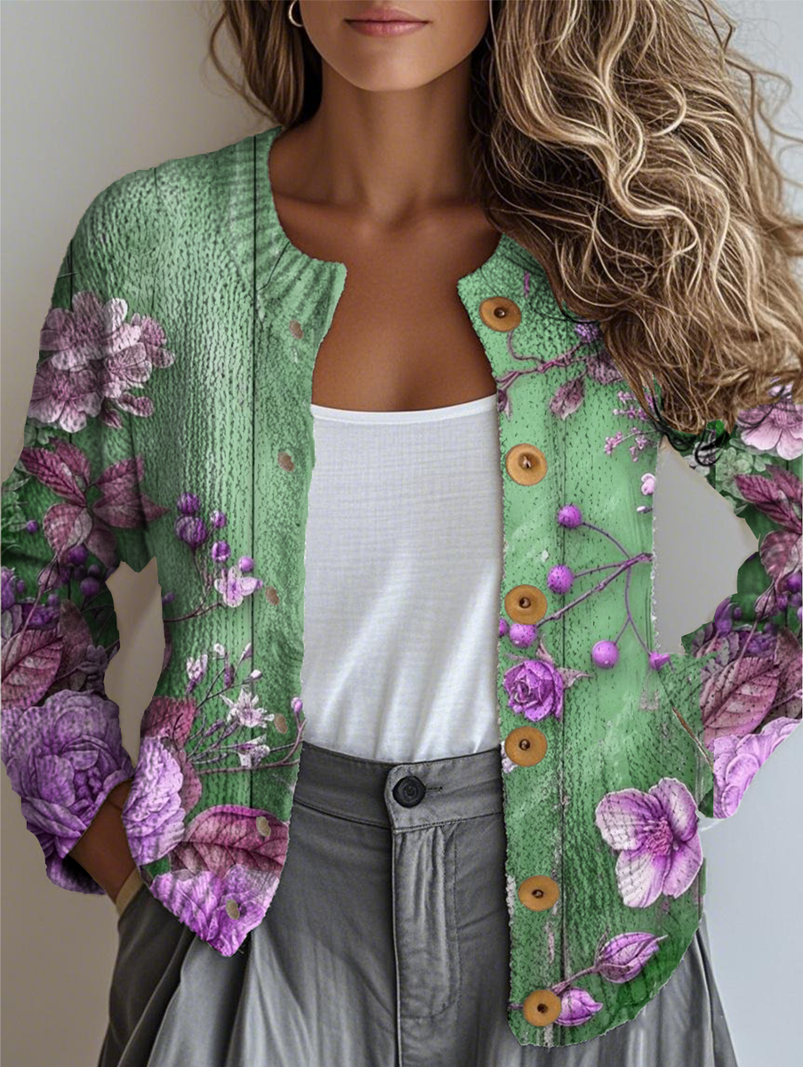 Damen Gestrickt Geometrisch Langarm Bequem Retro Strickjacke